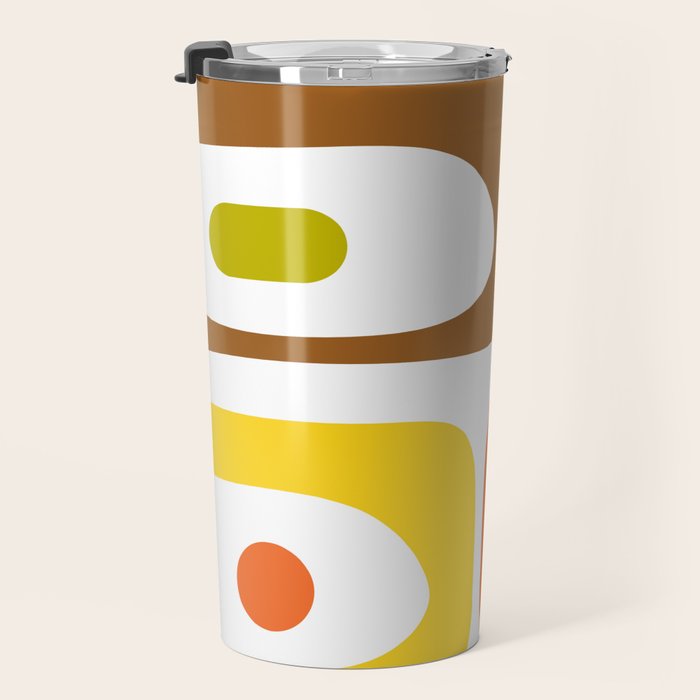 Long Piquet Mid Century Modern Pattern Retro Orange Avocado Brown White  Travel Mug Gallery Image 3