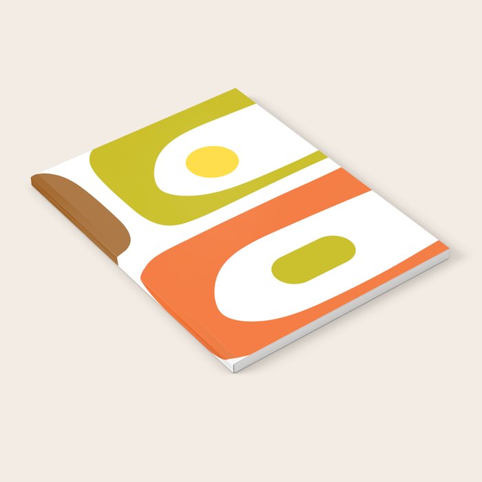 Long Piquet Mid Century Modern Pattern Retro Orange Avocado Brown White  Notebook Gallery Image 2