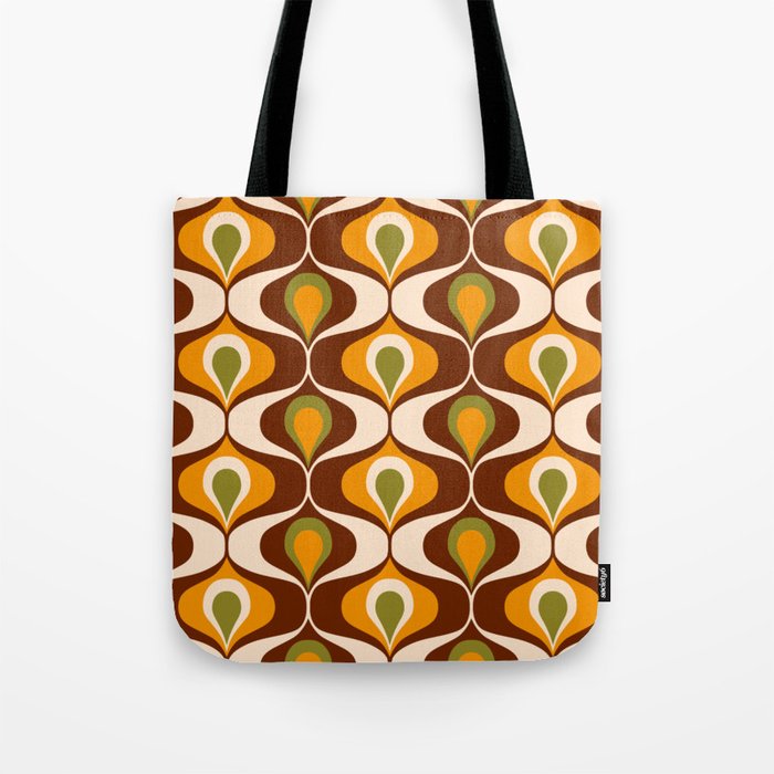 Retro 70s ovals op-art pattern brown, orange Tote Bag Gallery Image 1