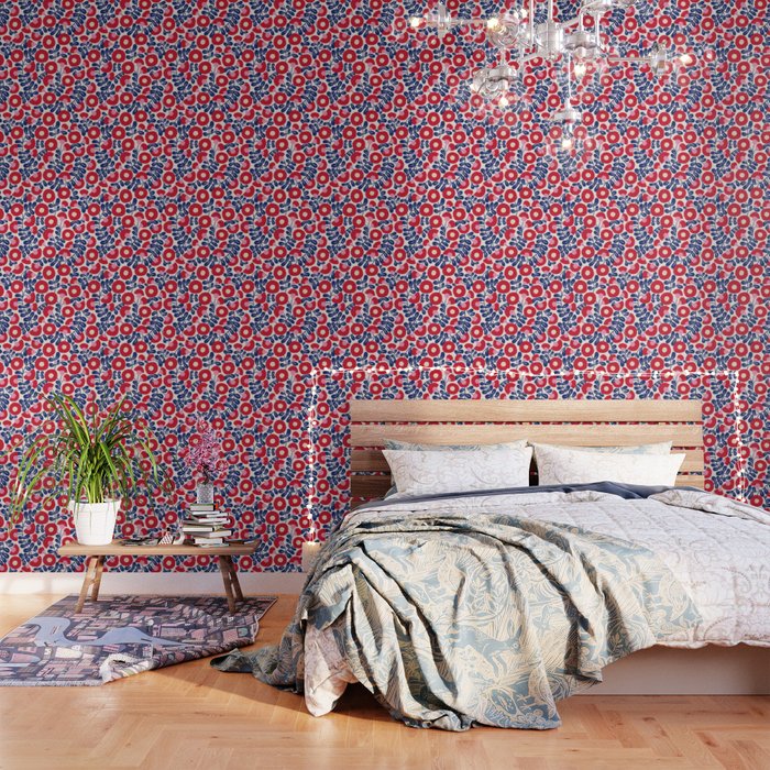 Bold Red and Blue Flower Pattern Wallpaper Gallery Image 3