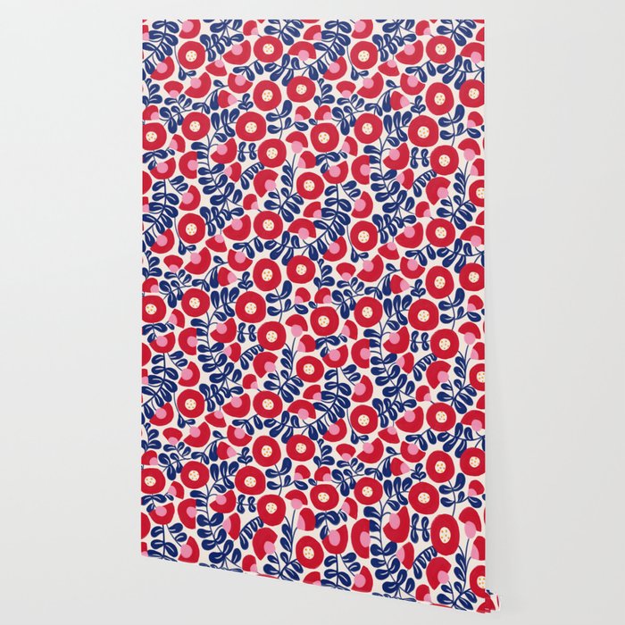 Bold Red and Blue Flower Pattern Wallpaper Gallery Image 2