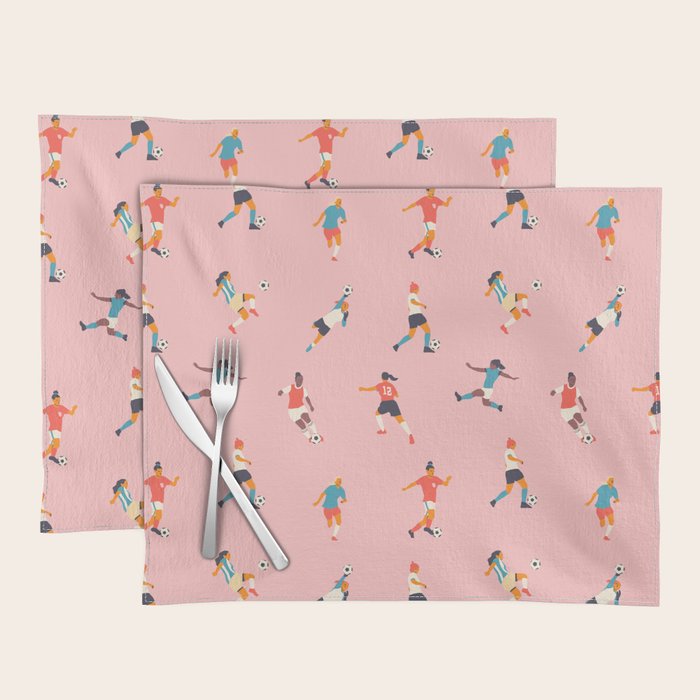 Diverse all women soccer player team drawing print Placemat Gallery Image 1
