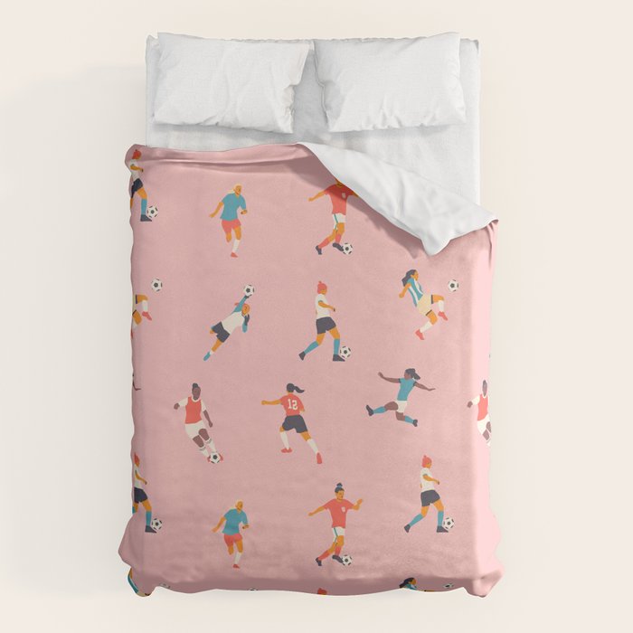 Diverse all women soccer player team drawing print Duvet Cover Gallery Image 6