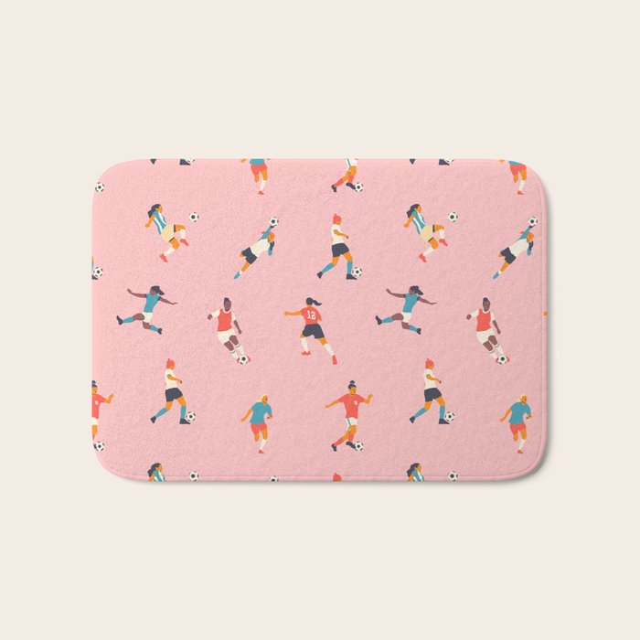 Diverse all women soccer player team drawing print Bath Mat Gallery Image 1
