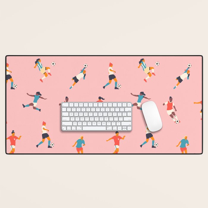 Diverse all women soccer player team drawing print Desk Mat Gallery Image 1