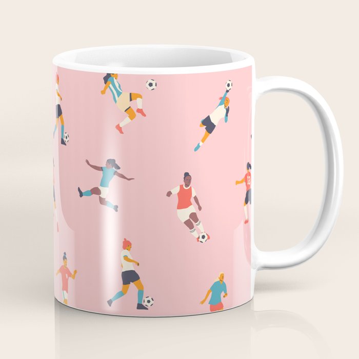 Diverse all women soccer player team drawing print Coffee Mug Gallery Image 1