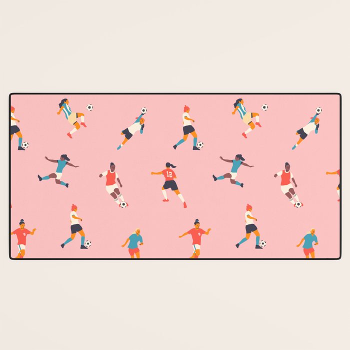 Diverse all women soccer player team drawing print Desk Mat Gallery Image 3