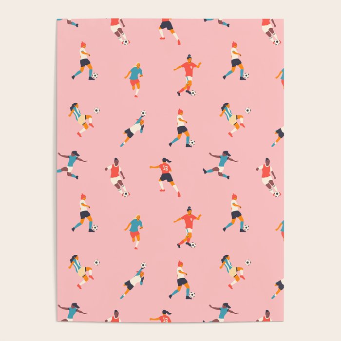 Diverse all women soccer player team drawing print Poster Gallery Image 4