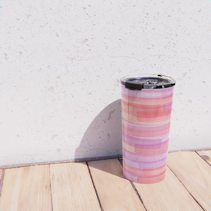 Abstract Watercolor Waves in Pink Sunset Travel Mug Gallery Image 4