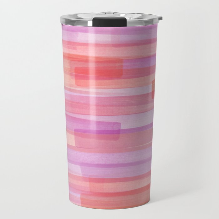 Abstract Watercolor Waves in Pink Sunset Travel Mug Gallery Image 1