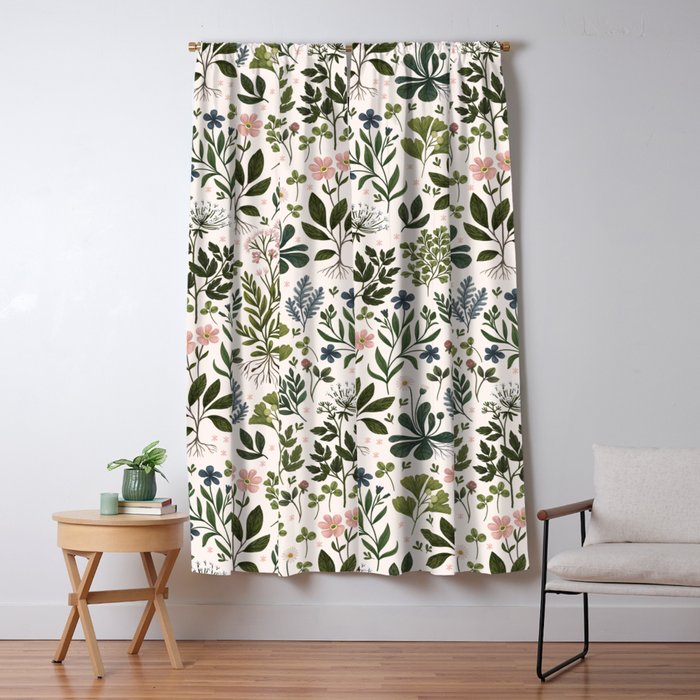 Herbarium ~ vintage inspired botanical art print ~ white Window Curtain Gallery Image 5
