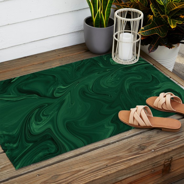 Modern Cotemporary Emerald Green Abstract Outdoor Rug Gallery Image 2