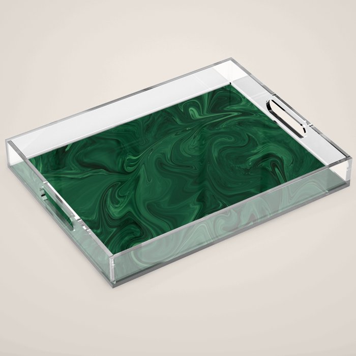 Modern Cotemporary Emerald Green Abstract Acrylic Tray Gallery Image 1