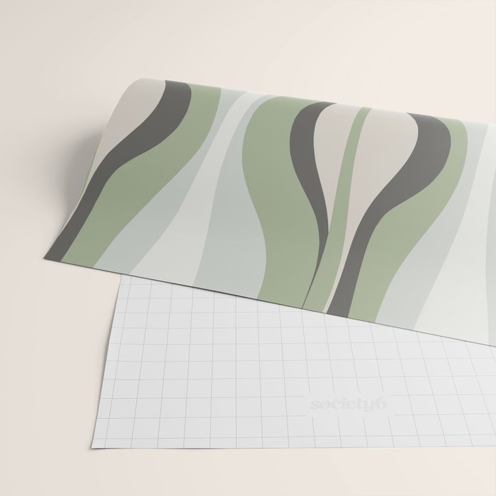 Hourglass Abstract Mid Century Modern Pattern in Sage Green, Gray, and Cream Beige Wrapping Paper Gallery Image 2