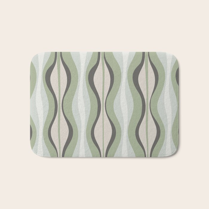 Hourglass Abstract Mid Century Modern Pattern in Sage Green, Gray, and Cream Beige Bath Mat Gallery Image 1