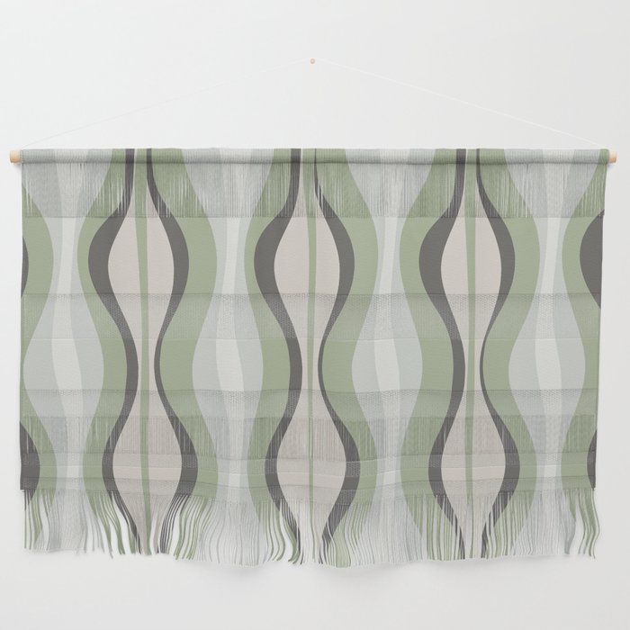 Hourglass Abstract Mid Century Modern Pattern in Sage Green, Gray, and Cream Beige Wall Hanging Gallery Image 1
