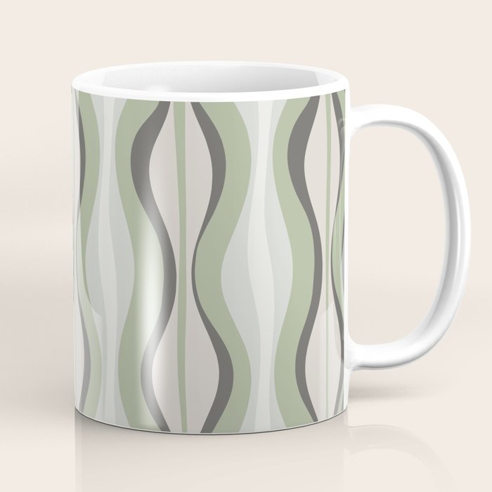 Hourglass Abstract Mid Century Modern Pattern in Sage Green, Gray, and Cream Beige Coffee Mug Gallery Image 1