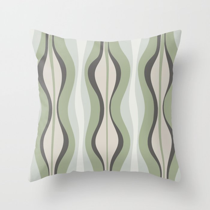 Hourglass Abstract Mid Century Modern Pattern in Sage Green, Gray, and Cream Beige Throw Pillow Gallery Image 1