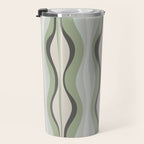 Hourglass Abstract Mid Century Modern Pattern in Sage Green, Gray, and Cream Beige Travel Mug Gallery Image 3