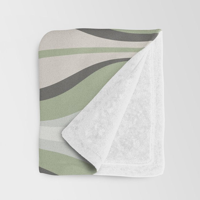 Hourglass Abstract Mid Century Modern Pattern in Sage Green, Gray, and Cream Beige Throw Blanket Gallery Image 3