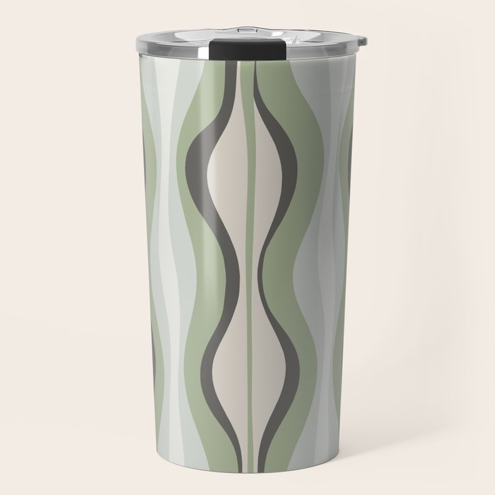Hourglass Abstract Mid Century Modern Pattern in Sage Green, Gray, and Cream Beige Travel Mug Gallery Image 1
