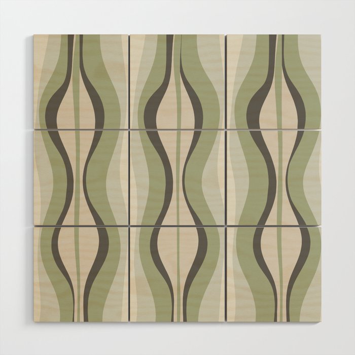 Hourglass Abstract Mid Century Modern Pattern in Sage Green, Gray, and Cream Beige Wood Wall Art Gallery Image 1