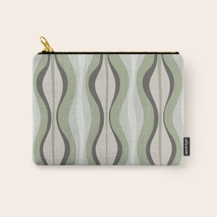 Hourglass Abstract Mid Century Modern Pattern in Sage Green, Gray, and Cream Beige Carry All Pouch Gallery Image 1