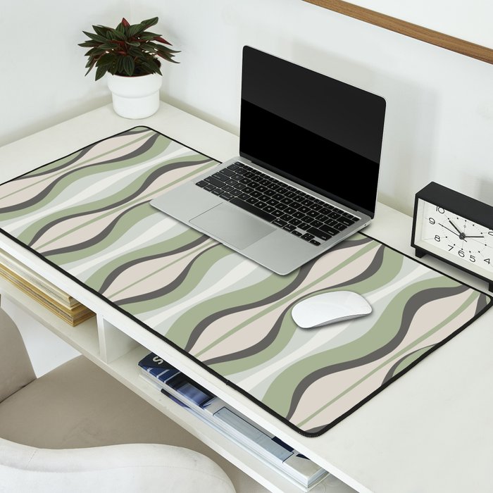 Hourglass Abstract Mid Century Modern Pattern in Sage Green, Gray, and Cream Beige Desk Mat Gallery Image 2