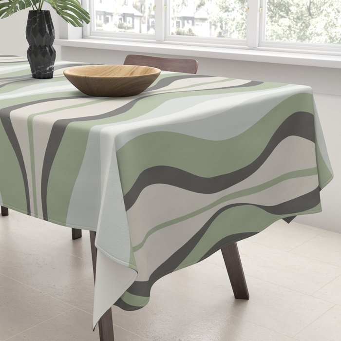 Hourglass Abstract Mid Century Modern Pattern in Sage Green, Gray, and Cream Beige Tablecloth Gallery Image 3