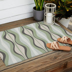 Hourglass Abstract Mid Century Modern Pattern in Sage Green, Gray, and Cream Beige Outdoor Rug Gallery Image 2