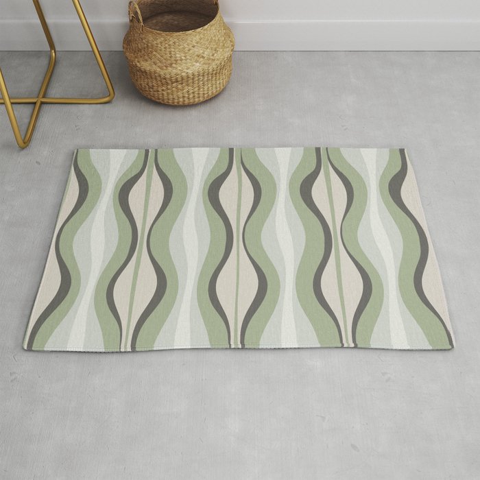 Hourglass Abstract Mid Century Modern Pattern in Sage Green, Gray, and Cream Beige Rug Gallery Image 1