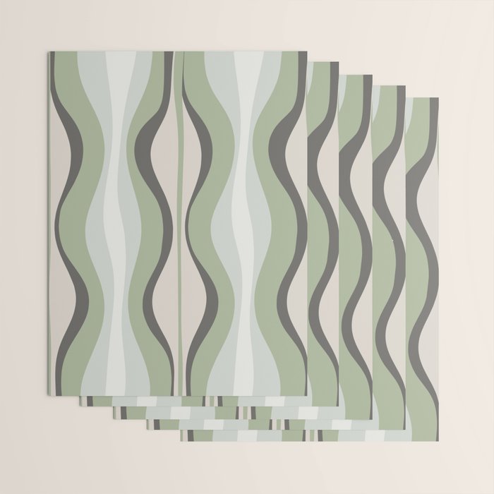 Hourglass Abstract Mid Century Modern Pattern in Sage Green, Gray, and Cream Beige Wrapping Paper Gallery Image 3