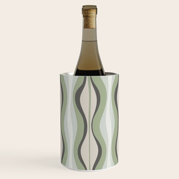 Hourglass Abstract Mid Century Modern Pattern in Sage Green, Gray, and Cream Beige Wine Chiller Gallery Image 1