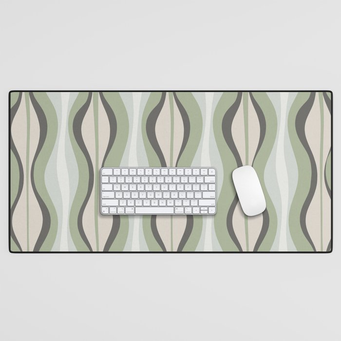 Hourglass Abstract Mid Century Modern Pattern in Sage Green, Gray, and Cream Beige Desk Mat Gallery Image 1