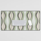 Hourglass Abstract Mid Century Modern Pattern in Sage Green, Gray, and Cream Beige Desk Mat Gallery Image 1