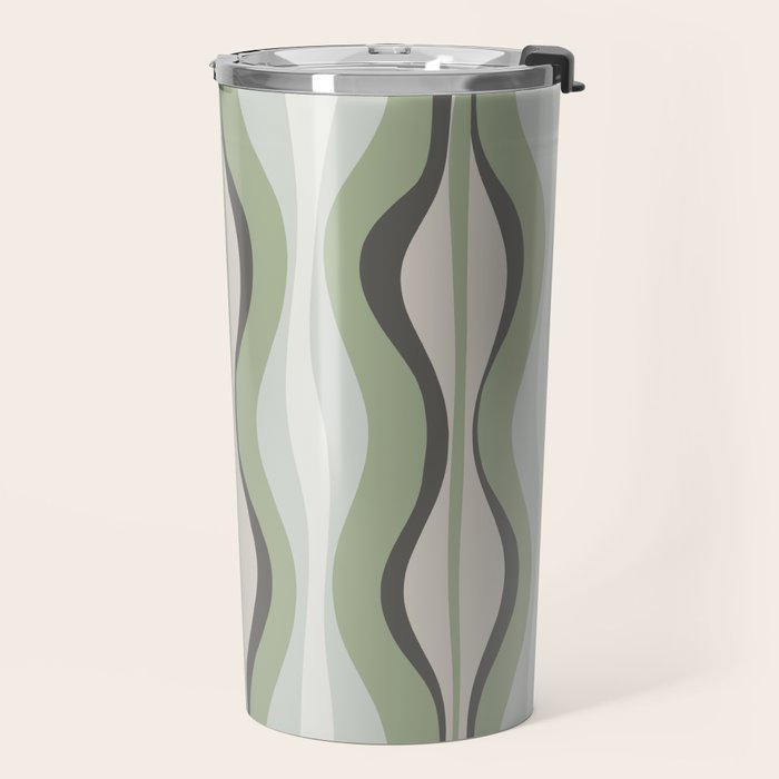 Hourglass Abstract Mid Century Modern Pattern in Sage Green, Gray, and Cream Beige Travel Mug Gallery Image 2