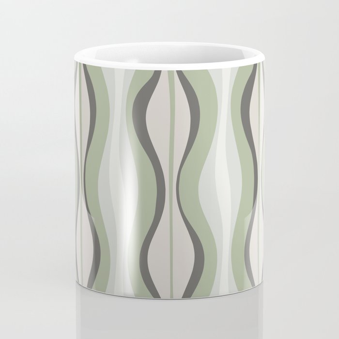 Hourglass Abstract Mid Century Modern Pattern in Sage Green, Gray, and Cream Beige Coffee Mug Gallery Image 4