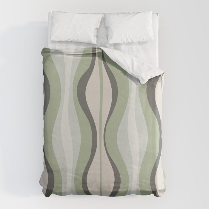 Hourglass Abstract Mid Century Modern Pattern in Sage Green, Gray, and Cream Beige Duvet Cover Gallery Image 6