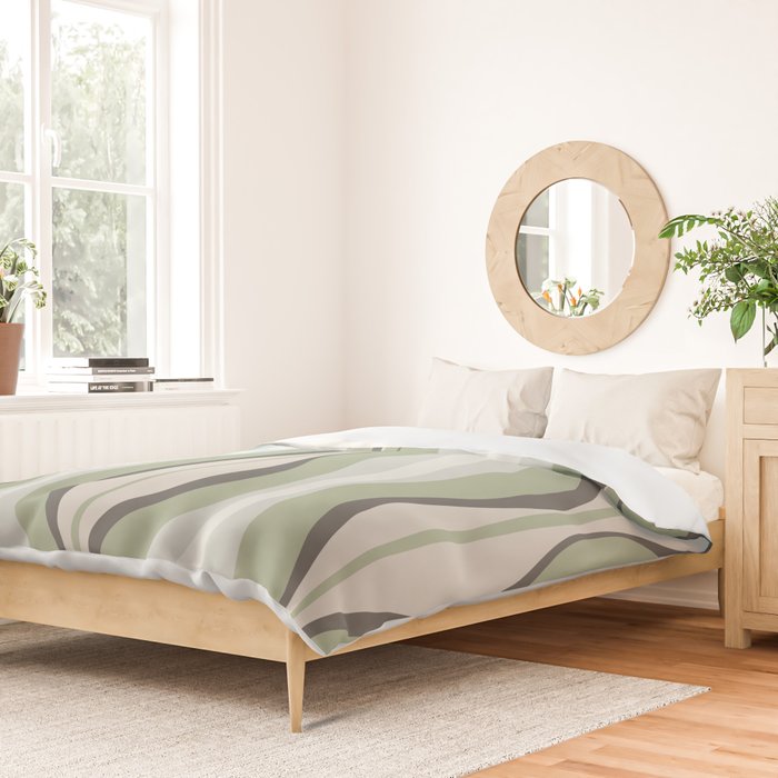Hourglass Abstract Mid Century Modern Pattern in Sage Green, Gray, and Cream Beige Duvet Cover Gallery Image 2