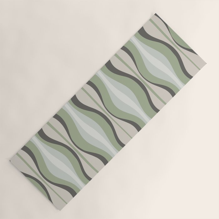 Hourglass Abstract Mid Century Modern Pattern in Sage Green, Gray, and Cream Beige Yoga Mat Gallery Image 1