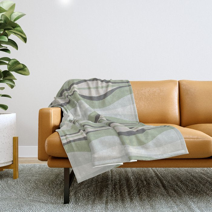 Hourglass Abstract Mid Century Modern Pattern in Sage Green, Gray, and Cream Beige Throw Blanket Gallery Image 1