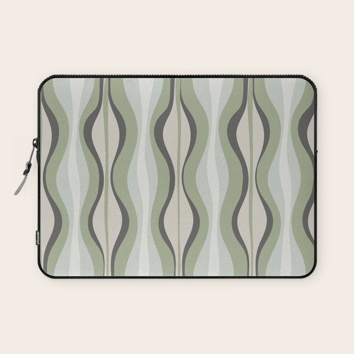 Hourglass Abstract Mid Century Modern Pattern in Sage Green, Gray, and Cream Beige Laptop Sleeve Gallery Image 1