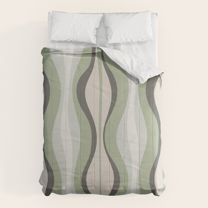 Hourglass Abstract Mid Century Modern Pattern in Sage Green, Gray, and Cream Beige Comforter Gallery Image 6