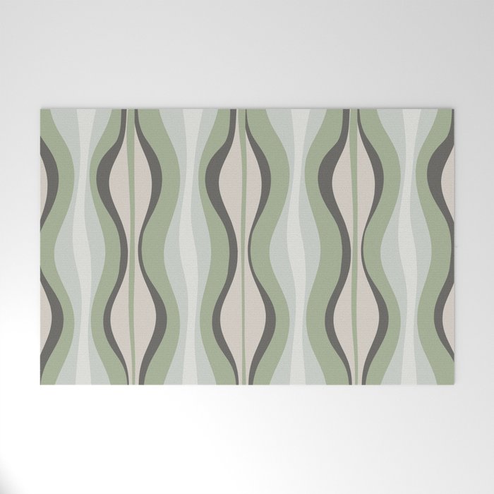 Hourglass Abstract Mid Century Modern Pattern in Sage Green, Gray, and Cream Beige Welcome Mat Gallery Image 1