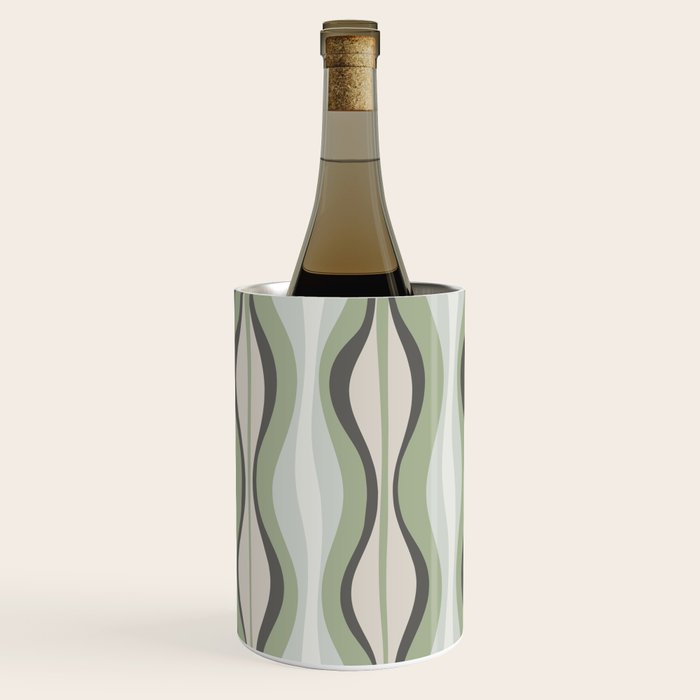 Hourglass Abstract Mid Century Modern Pattern in Sage Green, Gray, and Cream Beige Wine Chiller Gallery Image 2