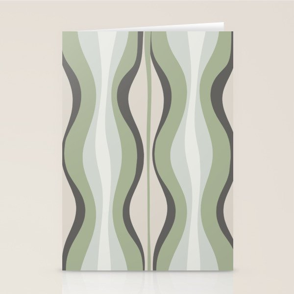 Hourglass Abstract Mid Century Modern Pattern in Sage Green, Gray, and Cream Beige Stationery Card Gallery Image 2