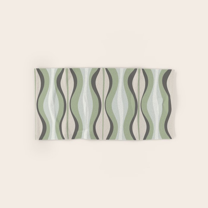 Hourglass Abstract Mid Century Modern Pattern in Sage Green, Gray, and Cream Beige Bath Towel Gallery Image 1