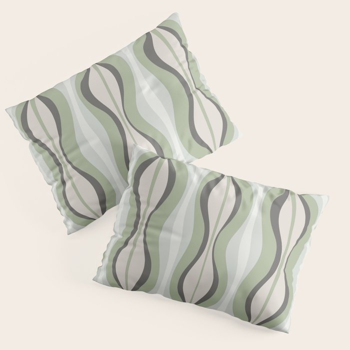 Hourglass Abstract Mid Century Modern Pattern in Sage Green, Gray, and Cream Beige Pillow Sham Gallery Image 3