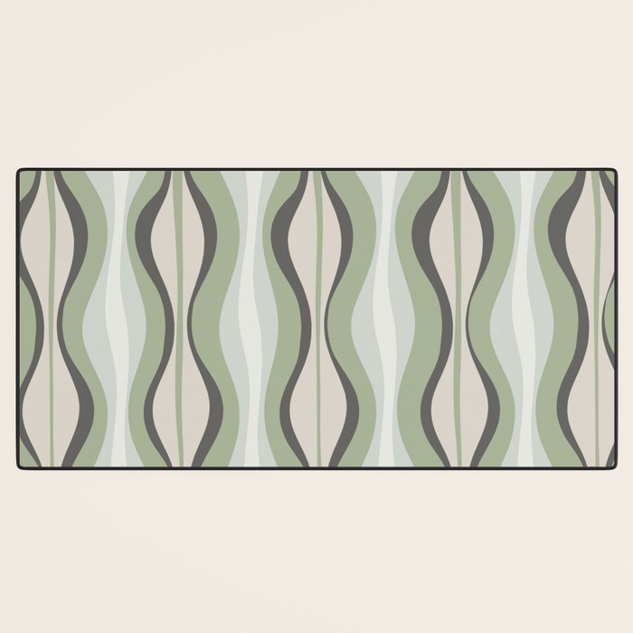 Hourglass Abstract Mid Century Modern Pattern in Sage Green, Gray, and Cream Beige Desk Mat Gallery Image 3