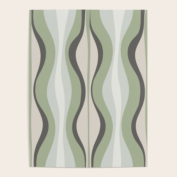 Hourglass Abstract Mid Century Modern Pattern in Sage Green, Gray, and Cream Beige Poster Gallery Image 4